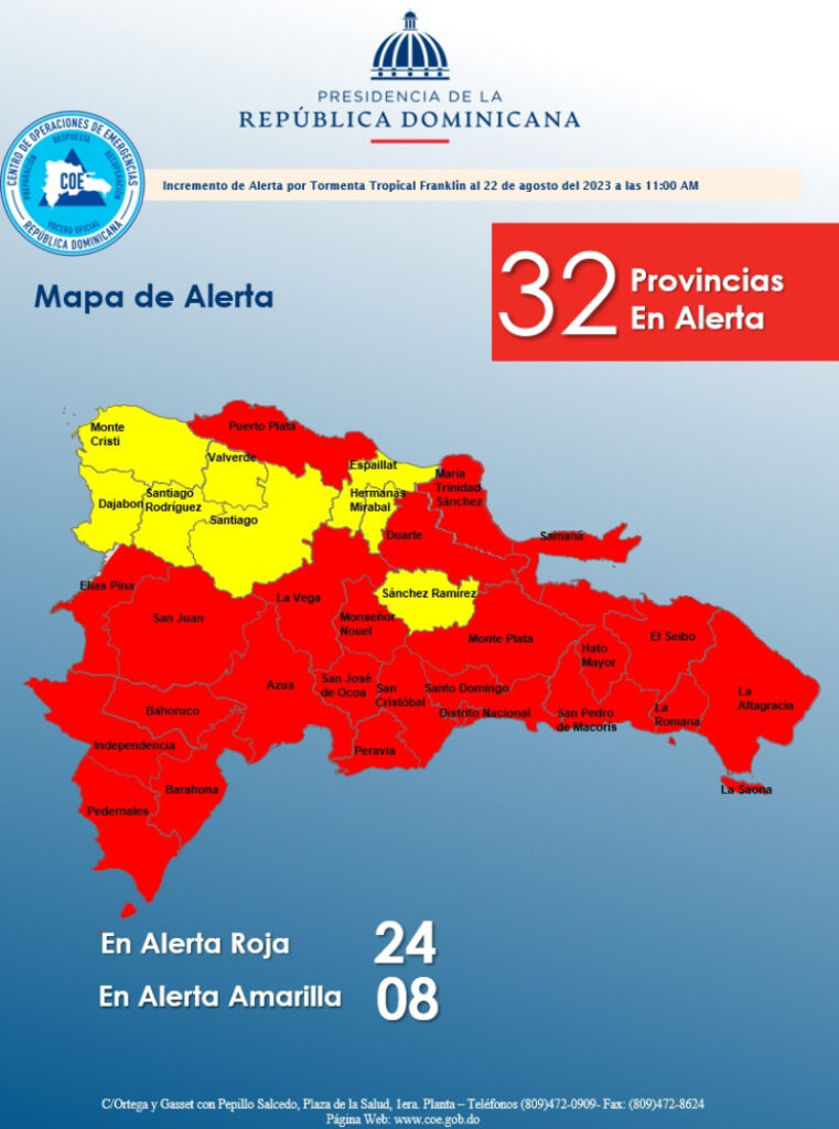 Por Franklin aumentan a 24 las provincias en alerta roja, eldigital.com.do