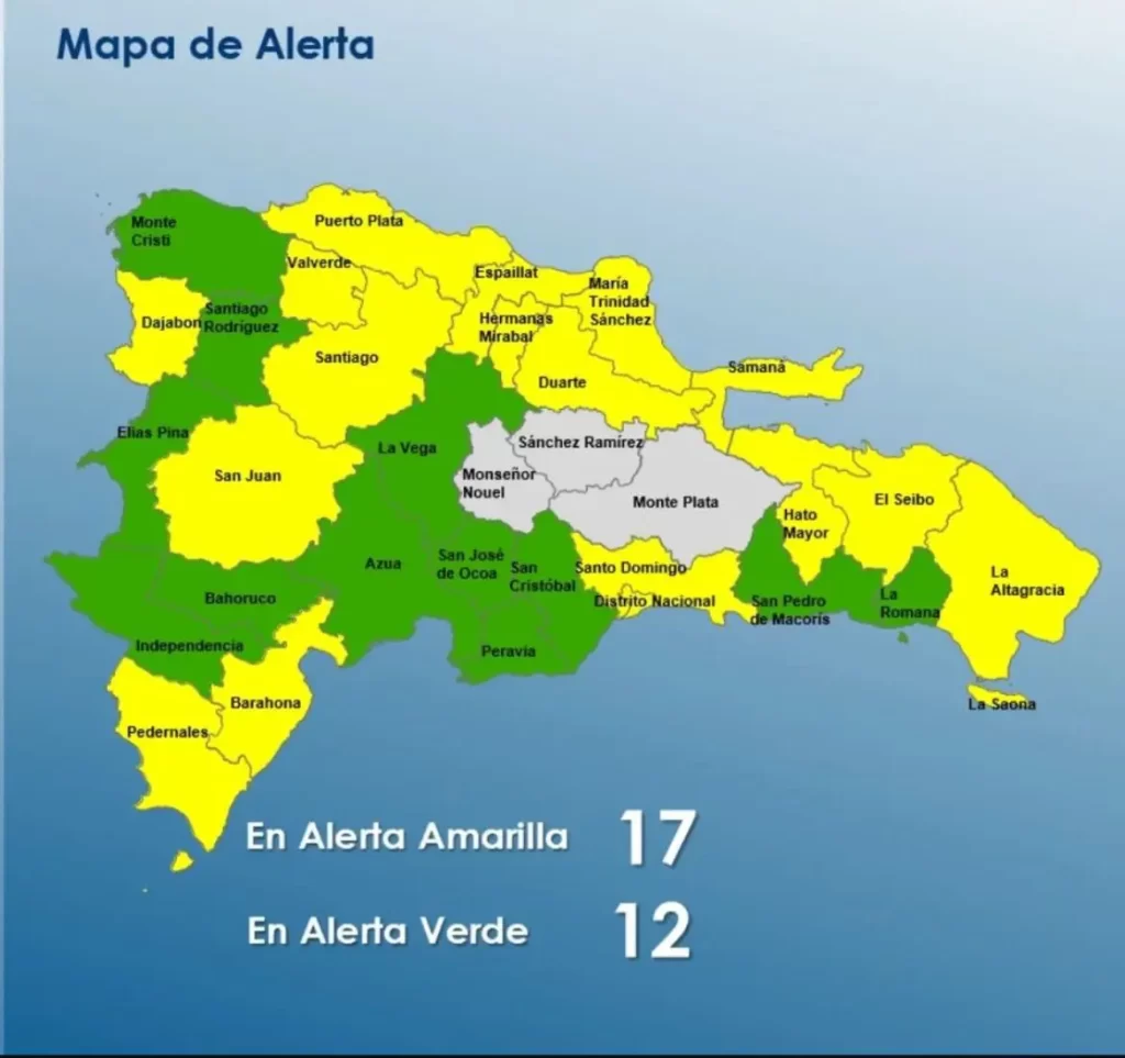El COE aumenta a 27 las alertas amarillas y verdes debido a las condiciones meteorológicas, eldigital.com.do