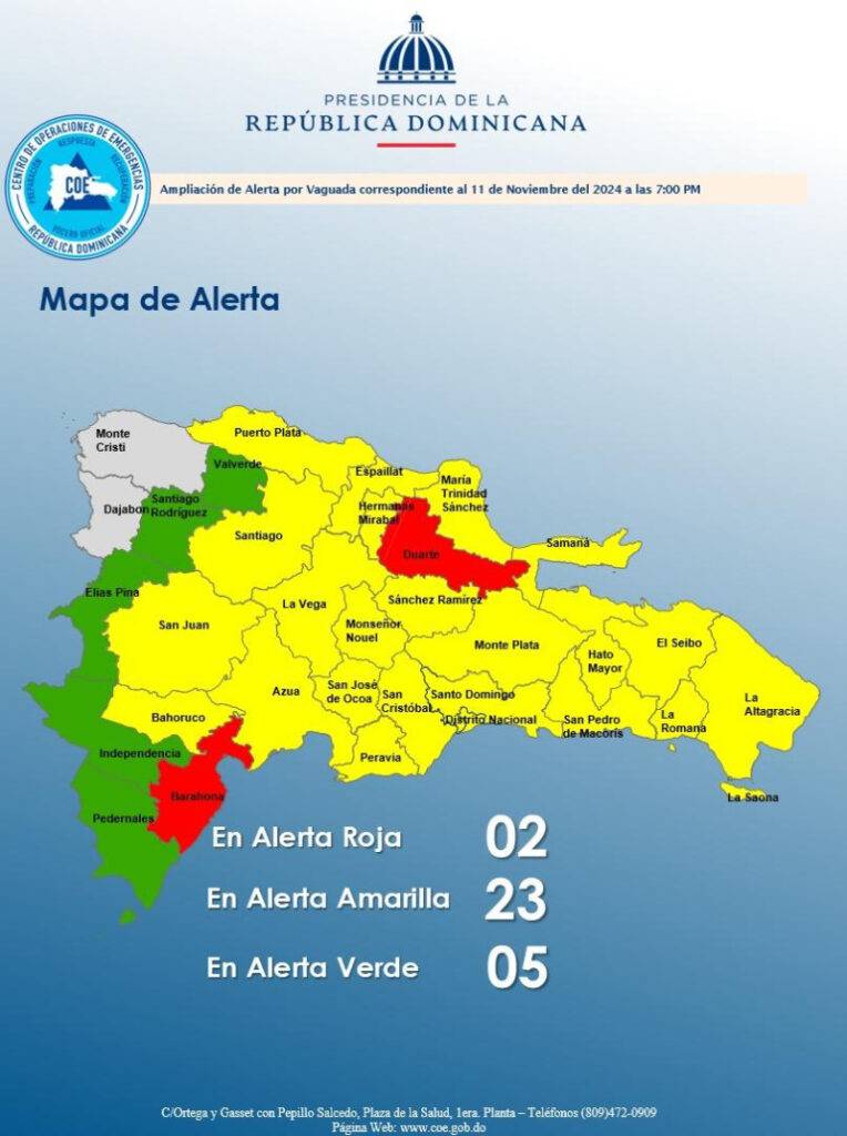Siguen las lluvias; COE coloca 2 provincias en alertas roja y 23 en alerta amarilla, eldigital.com.do