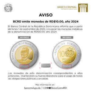 El Banco Central emite moneda de RD$10, año 2024, eldigital.com.do