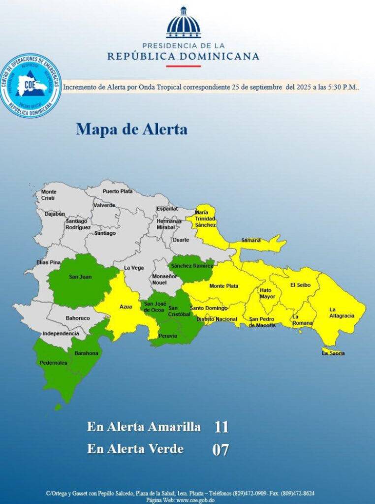 Alerta en17 localidades por efectos de vaguada y onda tropical, eldigital.com.do