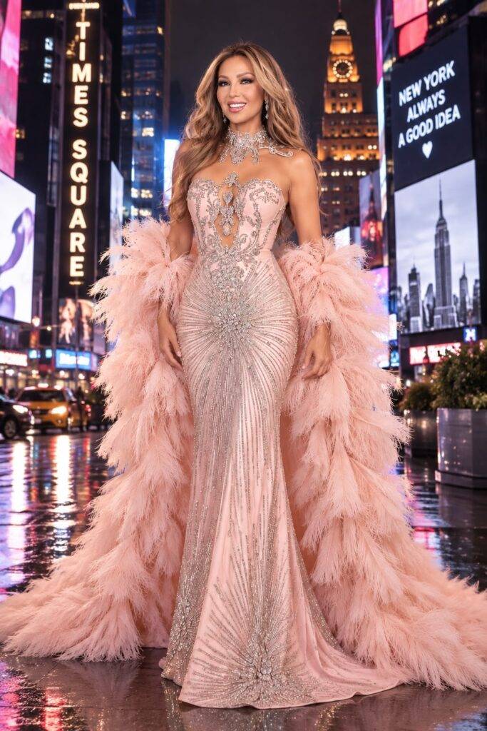 Thalía viste de Giannina Azar para transmisión en vivo de Despierta América en Times Square 𝐓𝐡𝐚𝐥𝐢́𝐚, 𝐠𝐥𝐚𝐦𝐨𝐮𝐫 𝐞𝐧 𝐓𝐢𝐦𝐞𝐬 𝐒𝐪𝐮𝐚𝐫𝐞, eldigital.com.do