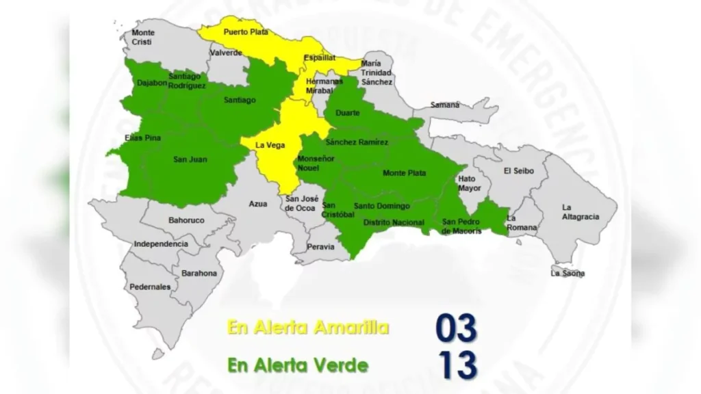 COE: tres provincias en alerta amarilla y 13 en verde por vaguada, eldigita.com.do